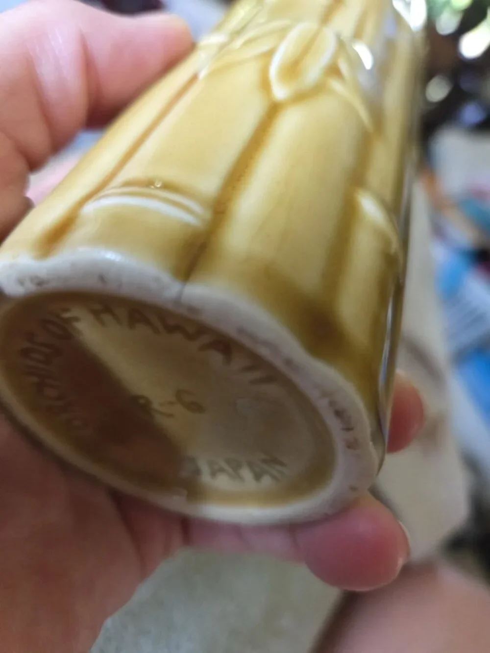 Vintage Orchids of Hawaii Ceramic Bamboo Tiki Mug Vase Tan R-6 6.5